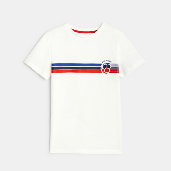 تيشيرت أبيض بأكمام قصيرة للأولاد